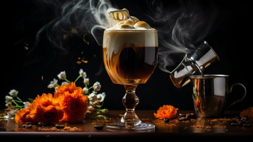 Irish coffee being poured into a glass